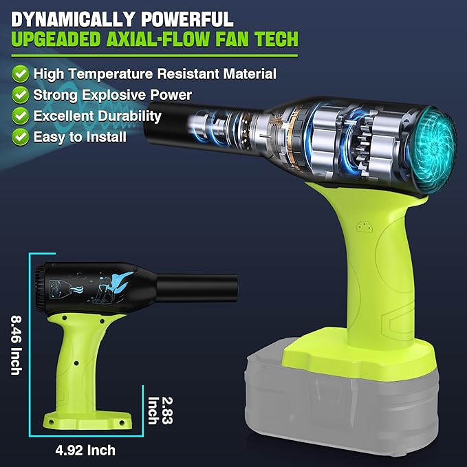 90000RPM Compressed Air Duster Cordless with 3 Gear Speed Mini Jet Fan Blower for Leaf Blower PC Keyboard(for Ryobi 18V Lithium Battery)