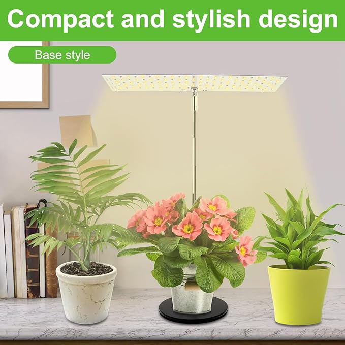 Vegetation Grow Light Height Adjustable Vegetation Growing Lamp for Indoor Dimmable Brightness Full Spectrum Grow Light Bright Easy to Install LED Light with Auto On/Off Timer 4/8/12H (Style 02)