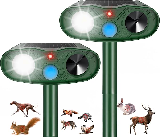 2Pack 2026 Solar Ultrasonic Animal Repellent Outdoor Cat Repellent Devices with Motion Detection&ampFlash Light Squirrel Rabbit Dog Cat DeterrentKeep Rodent Chipmunk Raccoon Deer Away for Yard Garde