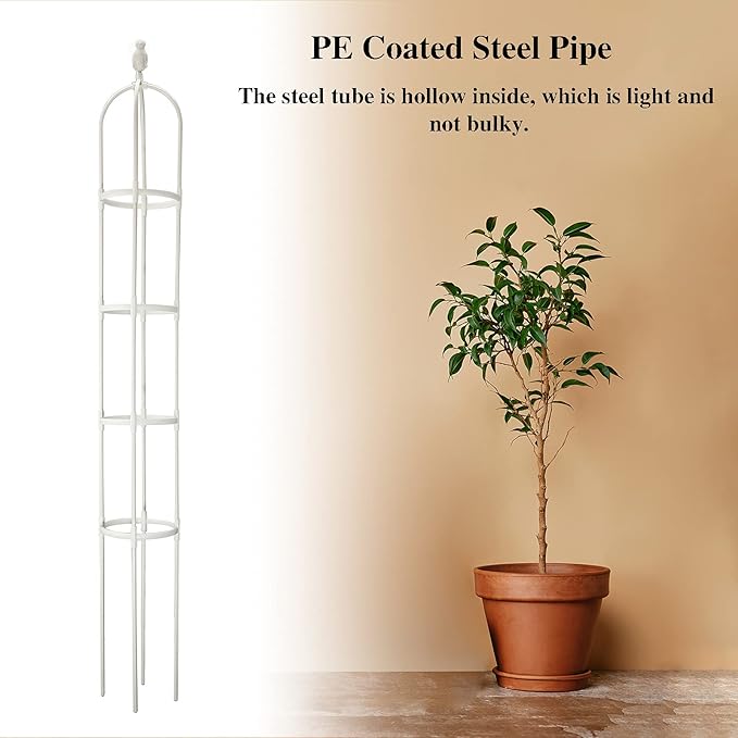 Garden Obelisk Trellis Tower Obelisk Garden Trellis Metal Plant Flower Trellises for Climbing Plants Outdoor Lightweight Plant Tower for Clematis Vine Support Outdoor Indoor(White)