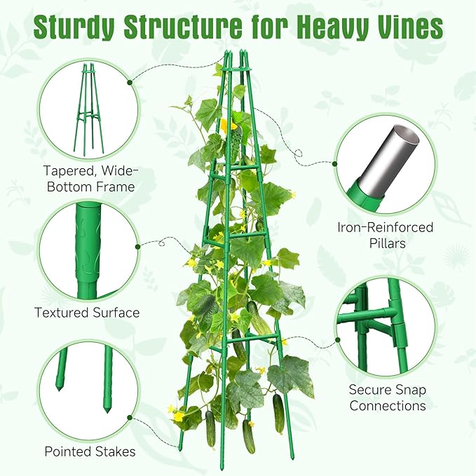4 Pack 64 Tall Adjustable Obelisk Garden Trellis for Climbing Plants Rust-Proof Pe Coated Metal Plant Trellis Support for Raised Beds Potted Vines Cucumbers Tomatoes Indoor Outdoor Use (4 Pack)