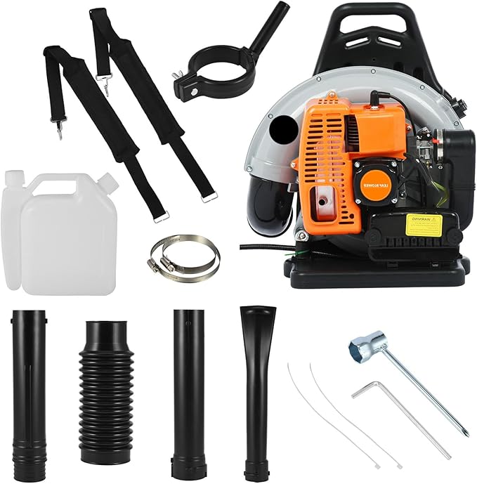 Gas Leaf Blower Backpack Leaf Blower 63CC 2 Stroke 665 CFM Backpack Blowers Gas Powered Gas Blowers for Lawn Care Yard Road Cleaning (Orange)