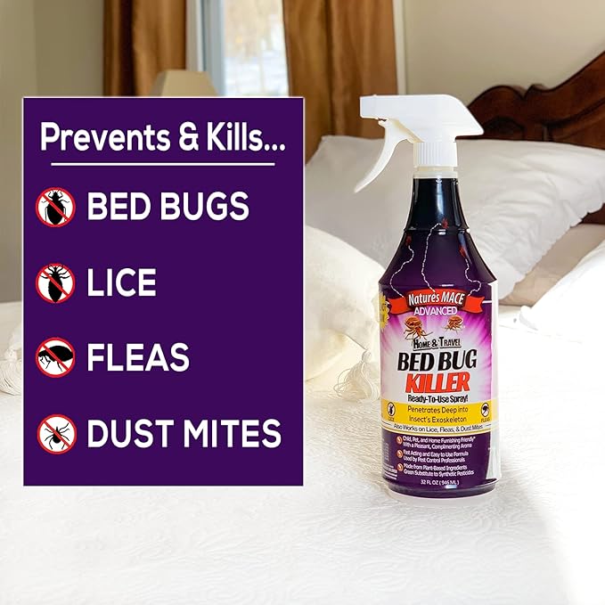 Nature’s MACE Bed Bug Killer 32 oz Kill BedBugs Treatment Mites Eggs Easy Do-It-Yourself Professional Bed Bug Spray At-Home Solution Mattress Non-Toxic Child &amp Pet Safe Stain &amp Odor