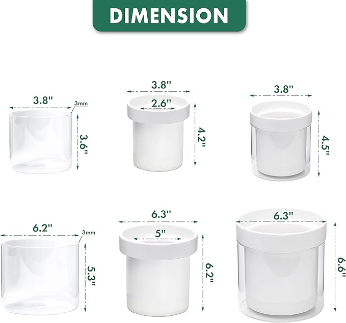 Phoenix Vine 6 Inch 4 Inch Self Watering Planter White Terracotta Clay Pots with Glass Reservoir for Indoor Plants Herbs Flowers 52-B-G-46