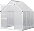Outsunny 6' x 6' x 6.5' Polycarbonate Greenhouse with Adjustable Roof Vent Walk-in Heavy Duty Green House Kit with Aluminum Frame Sliding Door and Rain Gutter for Winter Silver