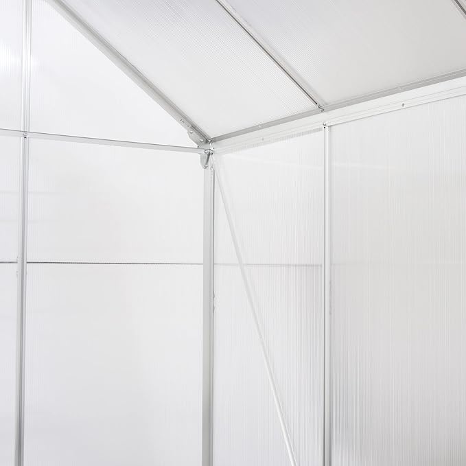 Outsunny 6' x 6' Hobby Greenhouse Walk-in Polycarbonate Hot House Kit with Aluminum Frame Sliding Door Roof Vent Silver
