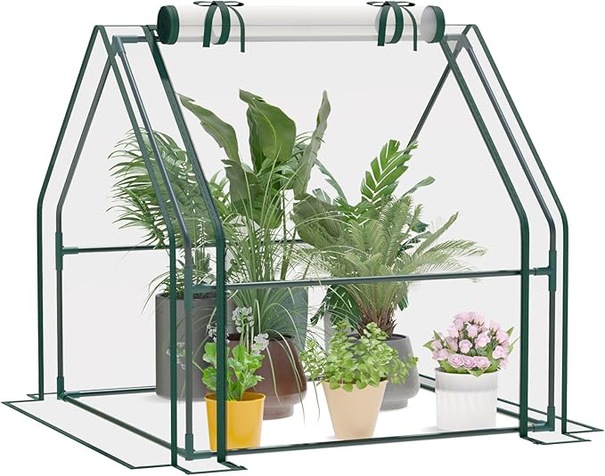Portable Mini Greenhouse 40.2x37.8x37.8 Greenhouses for Outdoors with Dual Large Zipper Doors &amp Ground Stakes Waterproof Plastic Green House for Outside Garden Patio Backyard