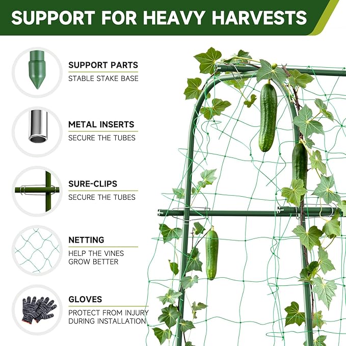 HIRALIY Cucumber Trellis for Climbing Plants Outdoor 4ft Tall Heavy Duty Metal Garden Arch Trellis Rustproof Plant Support Tunnel for Tomato Grape Bean Raised Bed and Vegetable Gardens Green