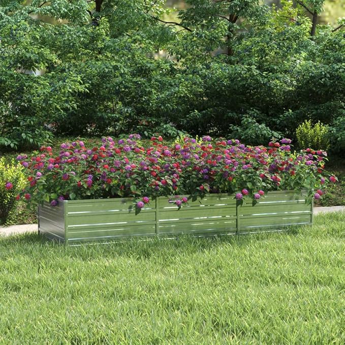 Galvanized Steel Garden Raised Bed Large Outdoor Planter Box with Open Bottom Metal Raised Planter Bed for Vegetables Flowers 94.5x31.5x17.7 Silver-242
