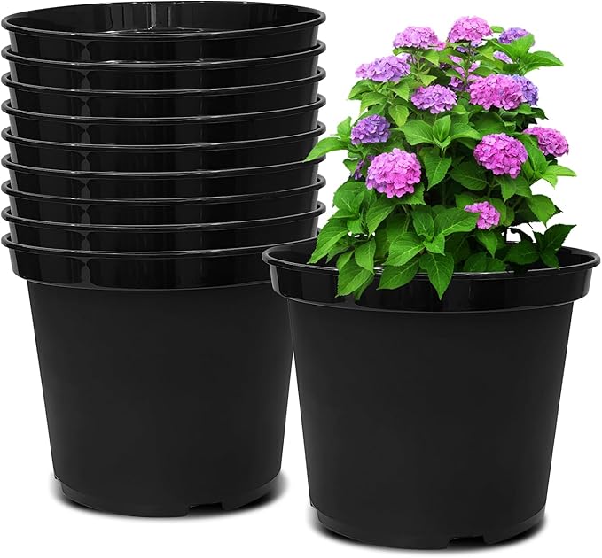 3 Gallon Plastic Nursery Pots 10 Inch Round Plant Pots with Drainage Holes 10 Pack Planting Pot for Outdoor Indoor Plants Gardening Gifts for Women Black