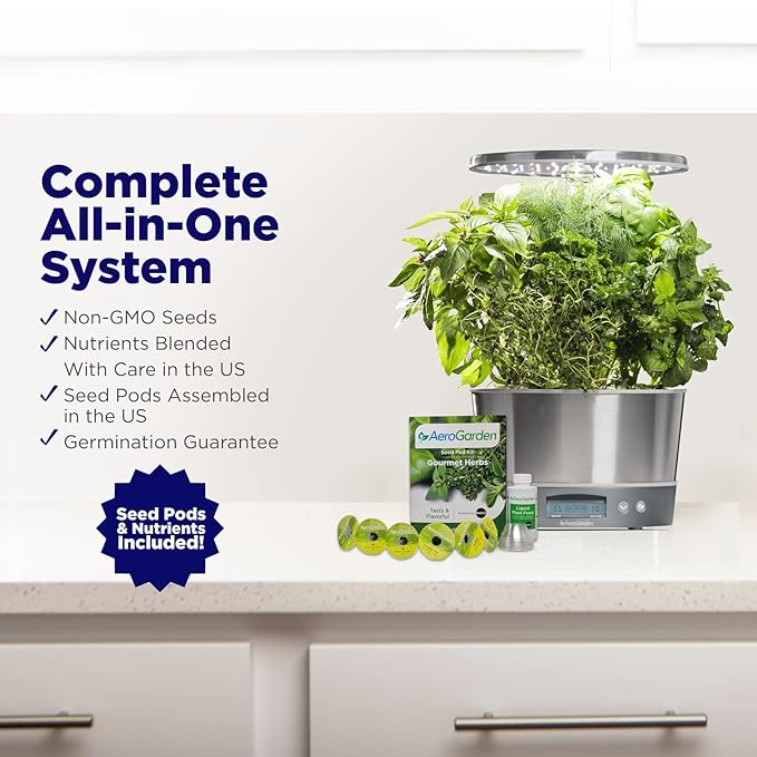 AeroGarden Harvest Elite 360 Indoor Garden Hydroponic System with LED Grow Light and Herb Kit Holds up to 6 Pods White