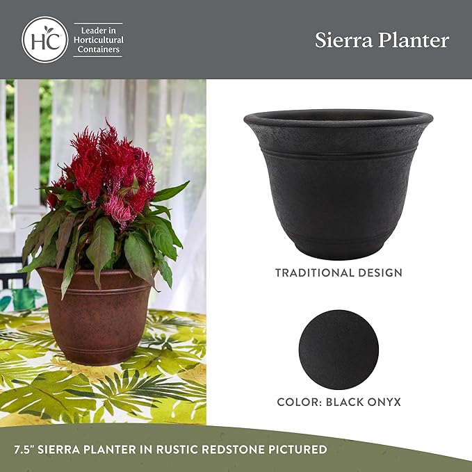 The HC Companies Sierra Round Self-Watering Pot - Lightweight Plastic Planter for Herbs &amp More - Durable Plant Pots for Indoor Plants &amp Outdoor Plants (13” Black Onyx Pack of 1)