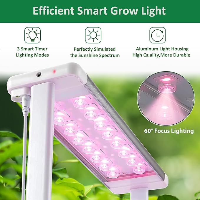 Hydroponics Growing System kit with TrellisSmart Hydroponic Gardening System with LED Grow Light Indoor Hydroponic Garden Herb Grow Kit for Short TomatoPepperCucumber (6200LC)