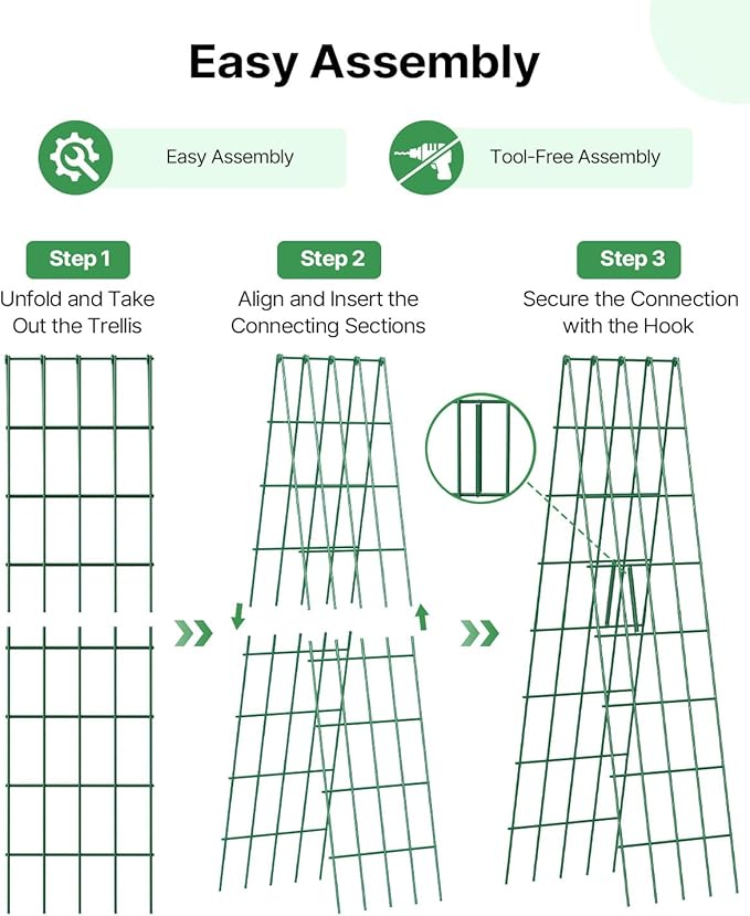 Suteck A-Frame Cucumber Trellis 59.4 2 Pack - Metal Garden Trellis for Cucumbers Peas Beans &amp Climbing Plants Foldable Outdoor &amp Indoor Vegetable Support for Raised Beds Patios &amp Back