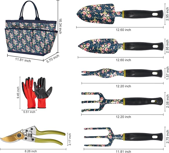 Garden Tool Set 25Pcs Heavy Duty Floral Garden Tools Aluminum Rust-Proof Gardening Kit with Garden Shovel Trowel Pruner Gloves Ideal Gardening Gift