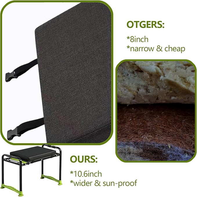 Garden Kneeler and Seat Heavy Duty Gardening Stool with 1.8 Thick Detachable Kneeling Pad Foldable Bench Chair with Tool Pouch and Bag for Knee &amp Back Pain Relief for Women Men Seniors (Green