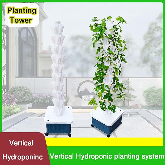Hydroponic Tower With Pump System Hydroponics Growing System Kit Tower Outdoor Indoor Vertical Garden Home Hydroponic Germination For Fruit &amp Vegetablewith Mov(Size:12 Layers (60 Holes)Color:G