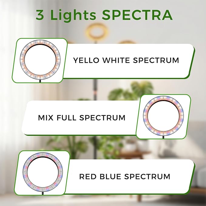 hree Heads 42W 196 Led Full Spectrum Plant Light 5.5FT Adjustable Height Standing Grow Light 3/9/12H Timer Grow Lights for Indoor Plants