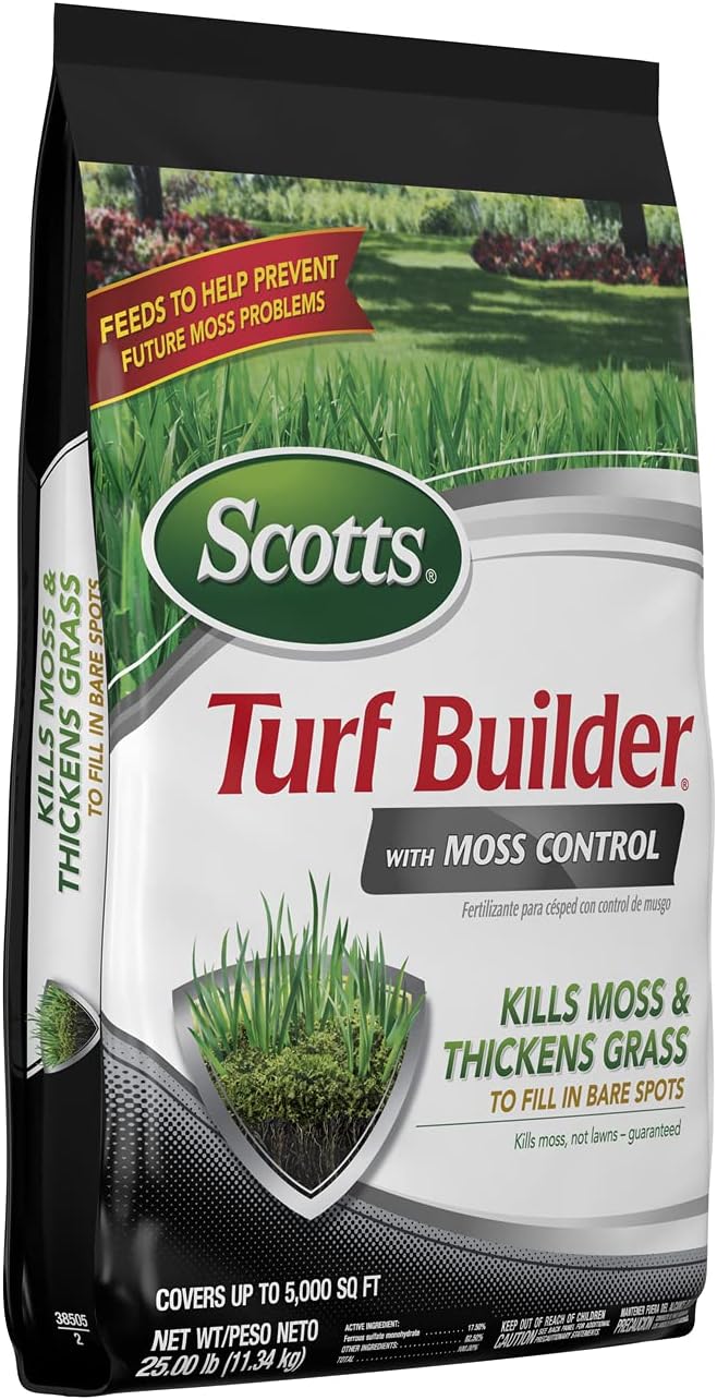 Scotts Turf Builder with Moss Control Moss Killer and Lawn Fertilizer Covers Up to 5000 sq. ft. 25 lbs.