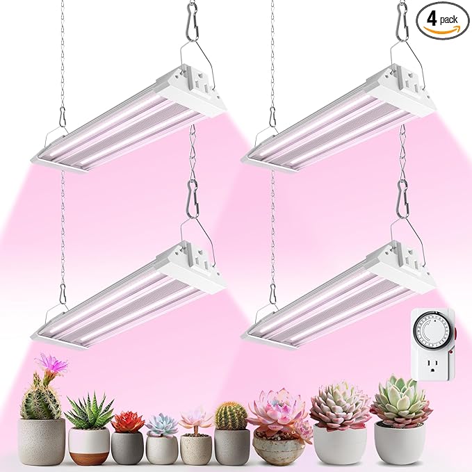 Barrina TX18 1FT Hanging Grow Light 72W(4 x 18W 360W Equivalent) High PPFD Full Spectrum Mechanical Timer LED Grow Lights for Seed Starting Vegetable with On/Off Switch Linkable 4 Packs