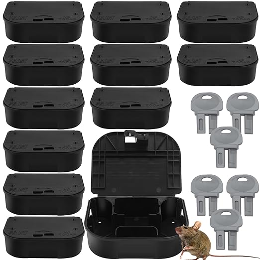 12-Pack Small Mouse Bait Stations with 6 Keys Used with Bait Blocks Discreet Mouse Bait Stations
