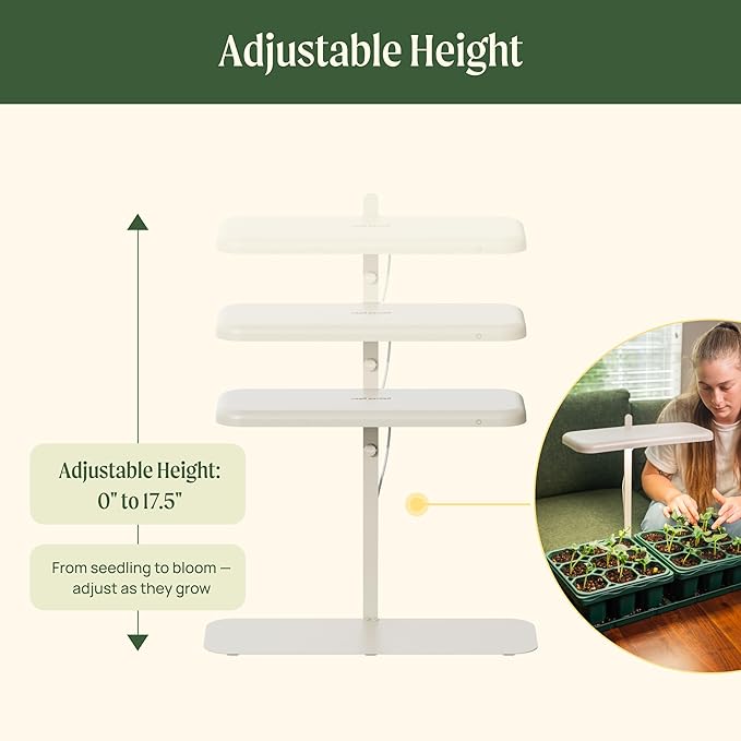Vego garden Starter Grow Lights Stand for Indoor Plants Full-Spectrum White Light LED Grow Light with Customized Adjustable Height for Microgreens