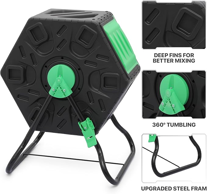 MoNiBloom 17 Gallon Single Compost Tumbler BPA Free Outdoor Light Weight Compost Bin w/Sliding Door All-Season Fast Working Rotating Chamber Composters for Garden Patio