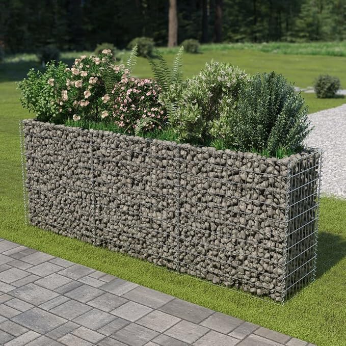 Gabion Raised Bed Patio planters Gardening Box Garden beds Outdoor Raised Flower Bed Suitable for Nursery Courtyard Orchard Arboretum Galvanized Steel 106.3x19.7x39.4