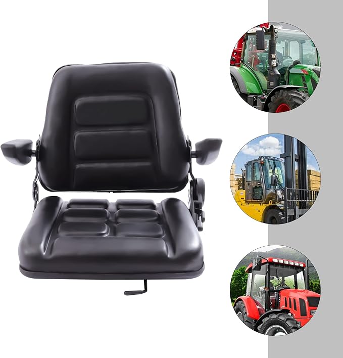 Universal Forklift Seat Forklift Seat with Armrests &amp Adjustable Backrest Foldable Lawn Mower Seat with Pre-Drilled Holes for Garden Excavator Bulldozer Trencher (A)