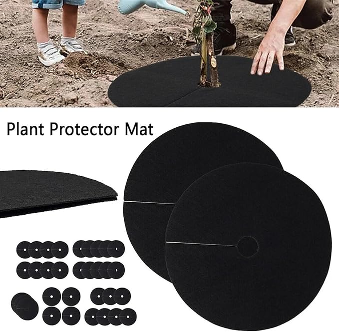 Non Woven Tree Mulch 12pcs Non-Woven Tree Mulch Ring Weeding Barrier Thickened Protector Mat Plant Cover Anti Grass Gardening Fabric Weed(42cm)