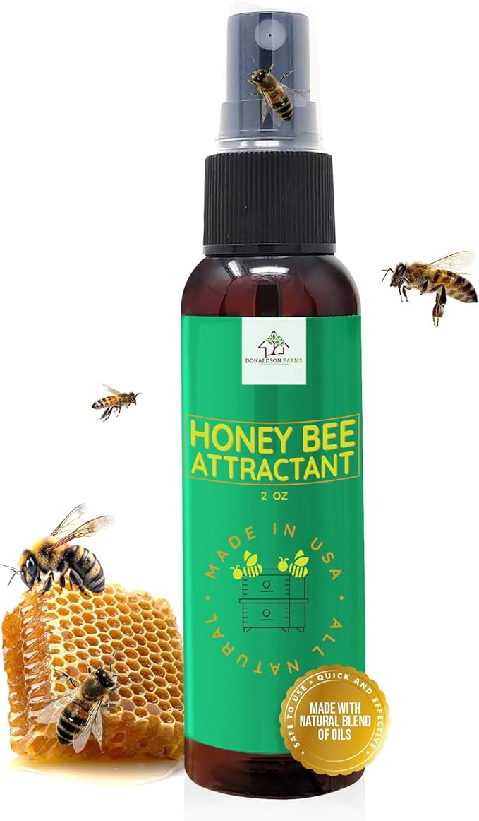 Honey Bee Attractant Spray - Bee Hive Lure for Gardens Beehives Flowers &amp Fruit Trees with Natural Lemongrass Oil Formula Easy to Use for Beekeepers &amp Pollinator Support - 2 oz