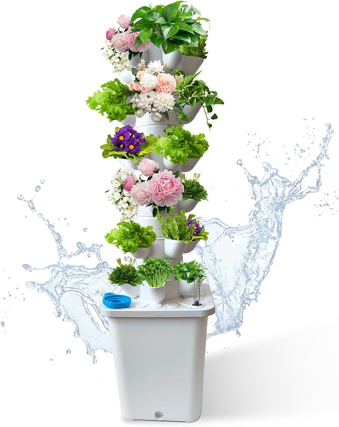 30 Plants Hydroponic Tower Hydroponics Growing System Tower Hydroponics Tower with Timer Automatic Watering Vertical Hydroponic Tower Planter Germination Kit for Herbs Vegetables Fruits
