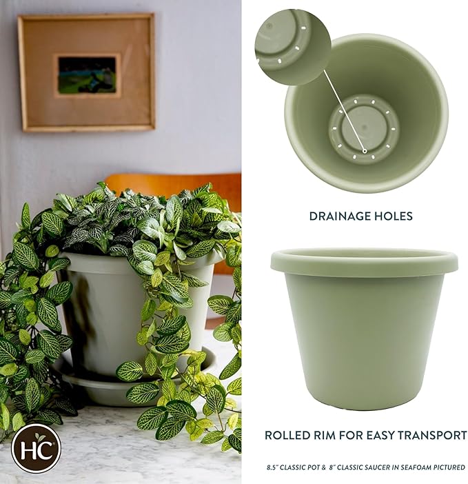 17 inch Round Classic Planter - Plastic Plant Pot for Indoor Outdoor Plants Flowers Herbs Seafoam