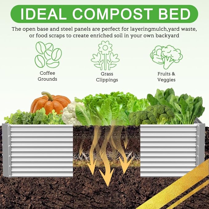 2 Pack Tall 8x3FT Corrugated Galvanized Steel Raised Garden Bed Outdoor Metal Above Ground Garden Bed for Vegetables and Flowers Rectangle Raised Beds for Gardening
