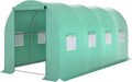 Outsunny 15' x 7' x 6.5' Walk-in Tunnel Hoop Greenhouse Green House for Outside with PE Cover Steel Frame Roll-Up Zipper Door &amp Windows for Flowers Vegetables Tropical Plants Green