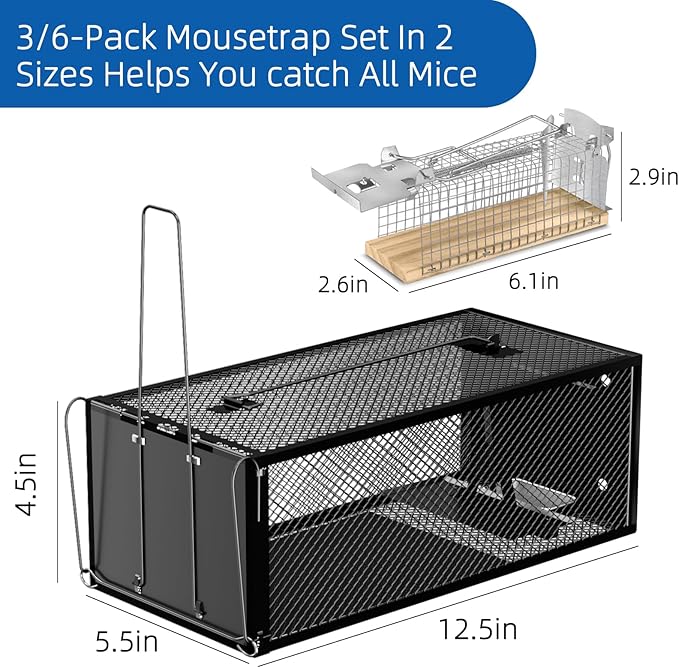 Humane Rat Traps - Large 12.5 Inches Upgraded Mouse Trap for Outdoors &amp Indoors - Reusable Rat Trap Cage for Mouse and Small Animals - Effective Quick Simple to Use (6-Pack)