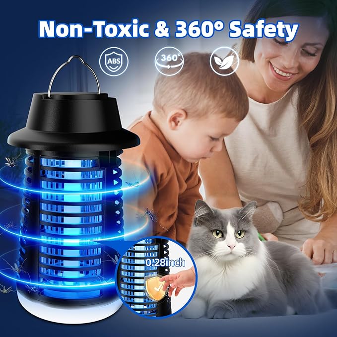 Bug Zapper Outdoor Indoor Mosquito Zapper Fly Trap Waterproof Insect Killer 3800V Electric Fly Zapper for Home Patio Camping Kitchen Black KN-06