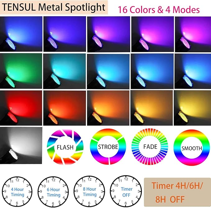 Christmas 20W RGB Outdoor Spot Lights with TimerHalloween Landscape Spotights IP65 Waterproof Metal Color Changing Spotlight for Outdoor Yard Garden (4 Lights)
