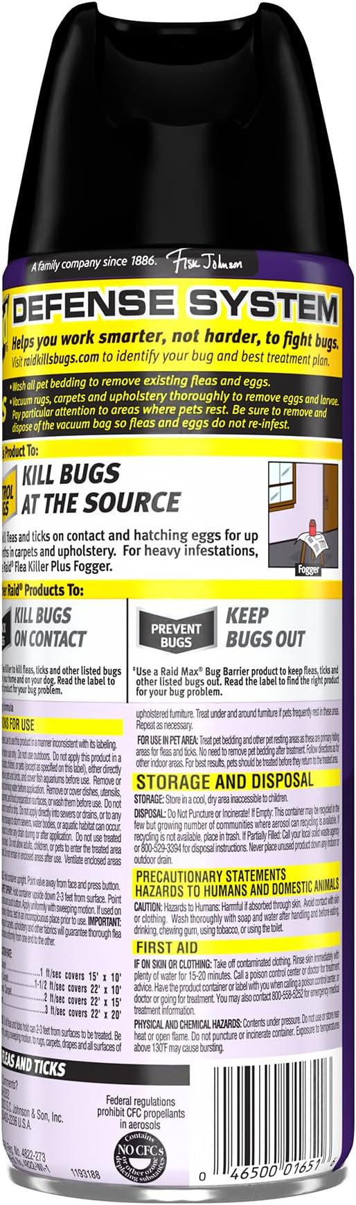 SC Johnson Professional Raid Flea Killer Plus Carpet &amp Room Spray Insecticide Aerosol Spray 16 oz 12 Count