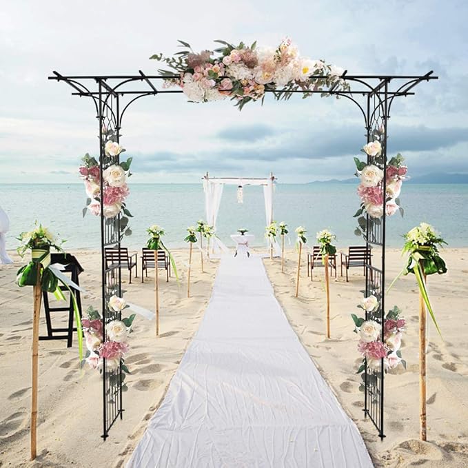 7FT Metal Garden Arch Trellis Heavy Duty Metal Garden Arbor with Stakes for Climbing Plants Outdoor Patio Stable Trellis Arch for Wedding Ceremony Party 81 L x 16 W x 82 H Black 13mm