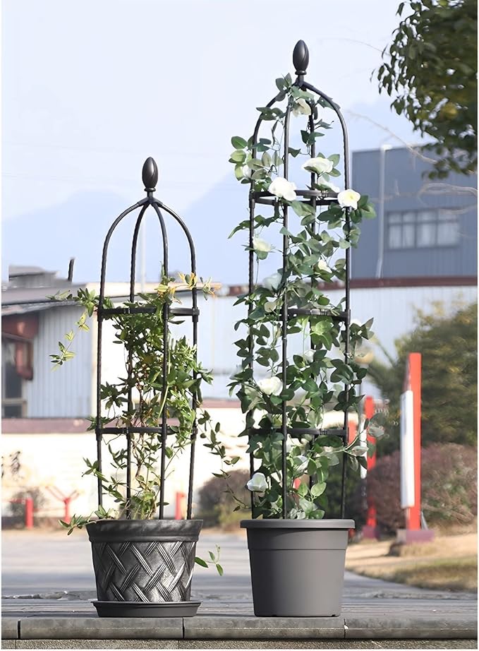Potted Plant Stand Climber Garden Trellis Rose Obelisk Tomato Cage Decorative Garden Trellis for Fruits Vegetables Flowers Black (Color : Black Size : 145x31.7cm)
