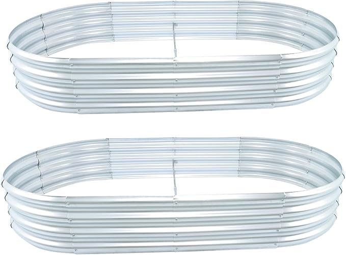 2 Pack 6x3x1Ft Outdoor Metal Raised Garden Bed Flower Oval Floor Planting Box Garden Bed Flowers for Planting Vegetables Herbs Flowers