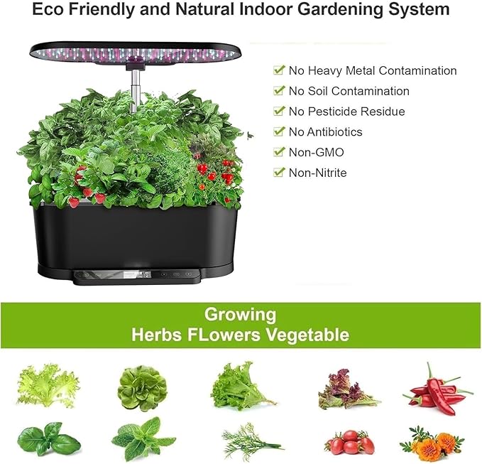 Hydroponics Growing System Indoor Garden Herb Garden Kit Indoor with LED Grow Light Quiet Smart Water Pump Hydroponic Planter for Home Kitchen Office(Black)