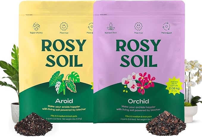 Rosy Soil Aroid (4qts) + Orchid Potting Soil (4qts) Bundle – Peat-Free Biochar-Powered Soil Mix for Aroids &amp Orchids – Superior Aeration Drainage &amp Root Health for Indoor Plants