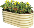 Land Guard 18“ Tall Outdoor Metal Raised Garden Bed Oval Deep Root Planter Box for Vegetables Flowers Herbs 89 Gallon Capacity - Cream Yellow