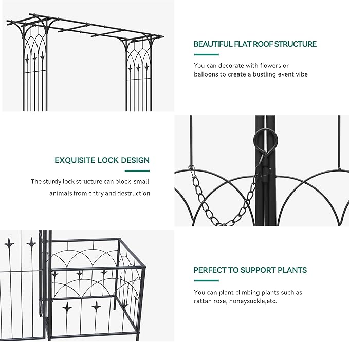 Garden Arbor with Gate and Planter Boxes 79 W x 81 H Metal Garden Arch for Climbing Plants Outdoor Wedding Arches for Ceremony Garden Arbors and Arches for Lawn Patio Backyard