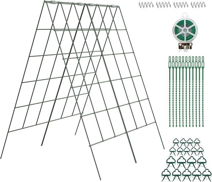 Amoskey Cucumber Trellis Garden Trellis for Climbing Plants Outdoor Foldable A-Frame Trellis Cucumber Trellis for Raised Bed for Cucumbers Peas or Tomatoes (Green Bold Large Grid 46''H*36'W)
