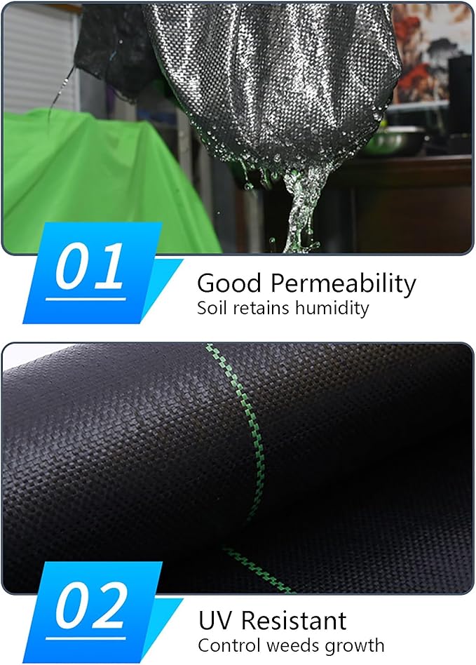 Heavy Duty Weed Control Membrane Ground Cover Membrane UV Stabilised Weed Control Fabric Weed Barrier Mat for Artificial Grass Patios Paths Flower Beds(1.5 * 100m)