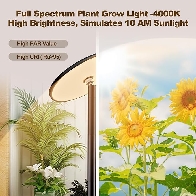 40W Full Spectrum Tall Grow Light 85'' Adjustable Standing Plant Light for Indoor Plants 10-Level Dimmable with 4/8/12H Timer Sunlike for Large Plants &amp Indoor Trees