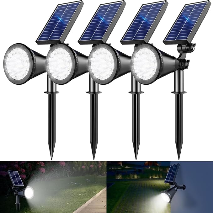 BAdjustable Solar Lights Outdoor Waterproof36 LEDs 1000LM Solar Spot Lights 2-in-1 Solar Powered Spotlights Landscape Lighting for Garden Yard 4 Pack